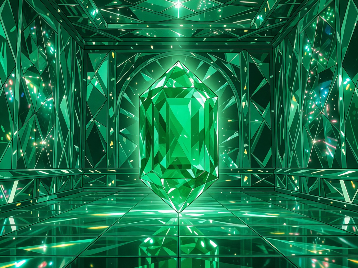 Vibrant cartoon green emerald gem crystal art image
