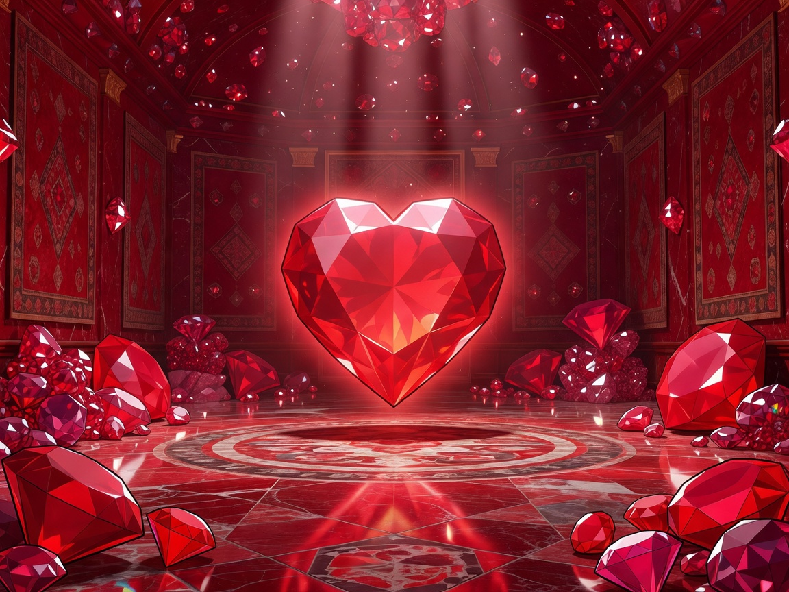 Glowing cartoon ruby gem stone symbol