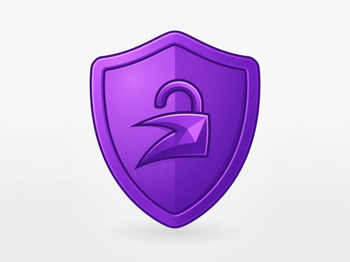 Cartoon purple security shield with dynamic lock logo